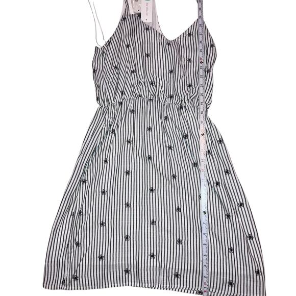 French Grey NWT Gray and Cream Striped Embroidered Halter Mini Dress-size Small - Picture 8 of 13